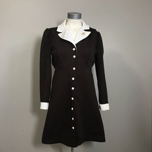 VINTAGE 60s Dark Brown Button Down Dress